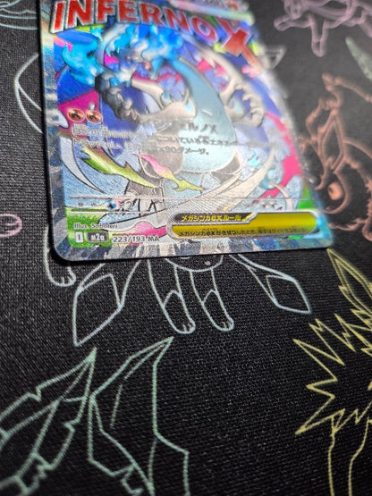 Bandai Megarizard Xex MA card from Mega Dreamex high class pack with visible missing corner and faint scratches