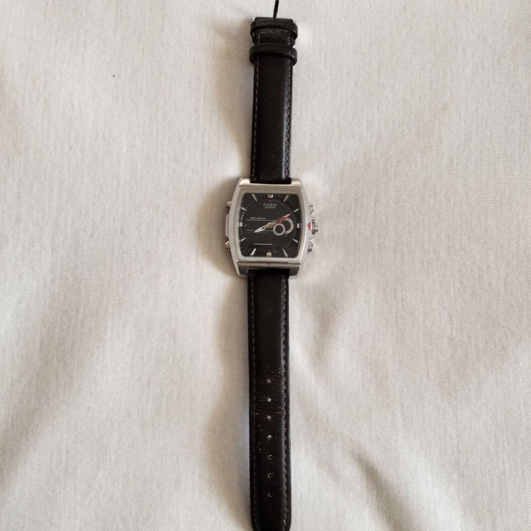 Casio Edifice Watch with Square Black Dial and Leather Strap — Japan Import