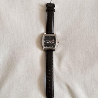 Casio Edifice Watch with Square Black Dial and Leather Strap — Japan Import