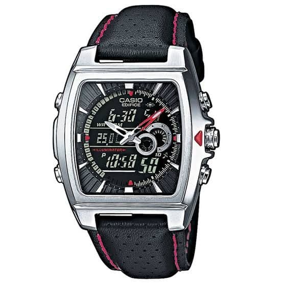 Casio Edifice Watch with Square Black Dial and Leather Strap — Japan Import