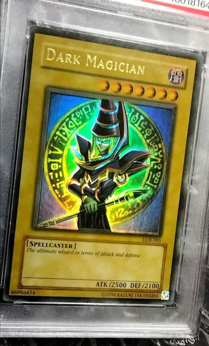 Bandai Yu-Gi-Oh Dark Magician LOB Error Faded Foil Shift PSA 9 single card with faded yellow color