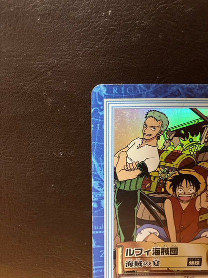 One Piece Carddass Hyper Battle S01 Luffy Pirate Crew Japanese collectible card with crease on right side