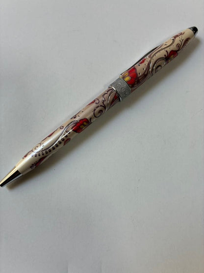 Cross Botanica Red Ballpoint Pen with Gold Trim and Box - Japan Import