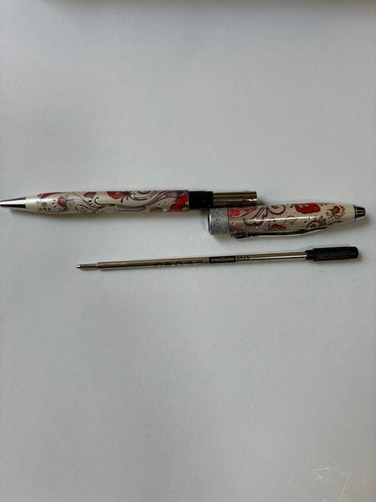 Cross Botanica Red Ballpoint Pen with Gold Trim and Box - Japan Import