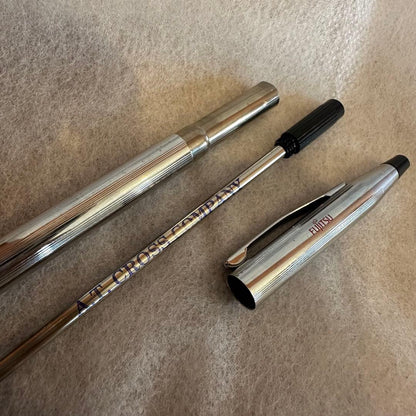 Used Cross rotating ballpoint pen metal body model 14 806-26186 with white outer box showing stains