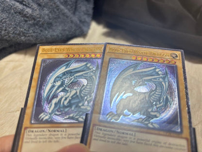 Yugioh Blue-Eyes White Dragon Relief English version card with a slightly bluish tint, front card shown