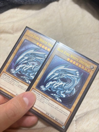 Yugioh Blue-Eyes White Dragon Relief English version card with a slightly bluish tint, front card shown