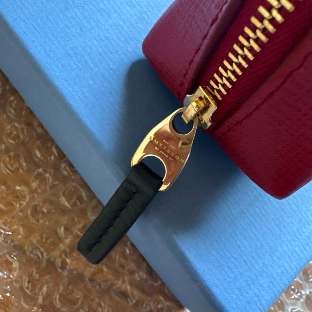Smythson Panama Pencil Case in scarlet red cross-grain calf leather with original box from Italy
