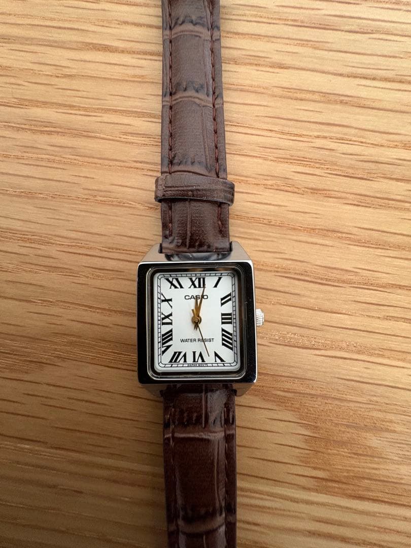 Casio Square Case Leather Strap Watch with Roman Numerals
