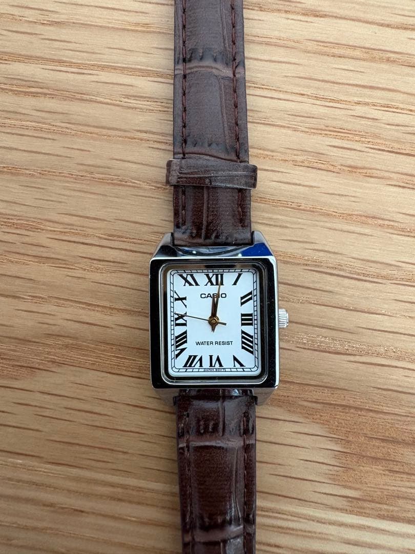 Casio Square Case Leather Strap Watch with Roman Numerals