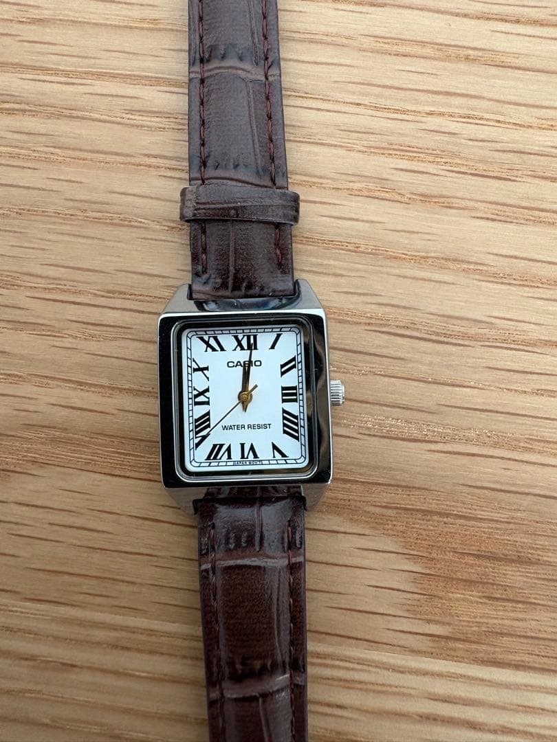Casio Square Case Leather Strap Watch with Roman Numerals