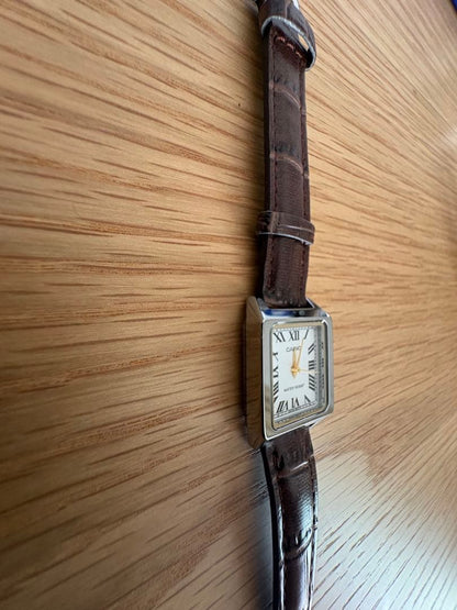 Casio Square Case Leather Strap Watch with Roman Numerals