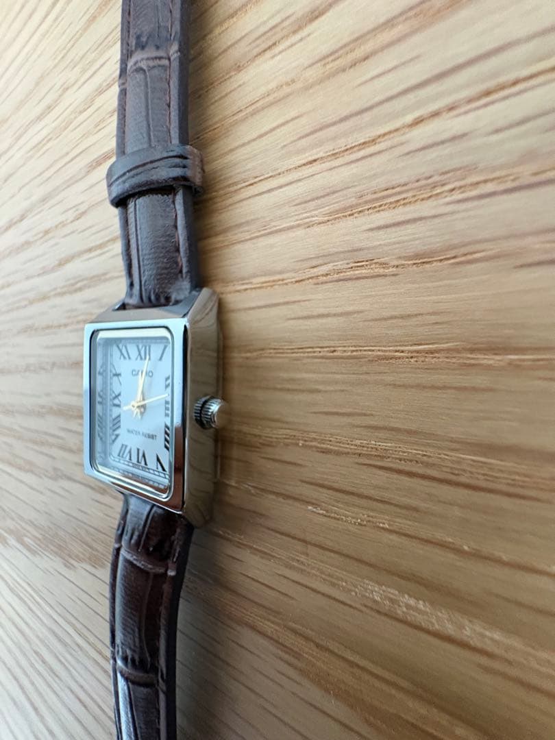 Casio Square Case Leather Strap Watch with Roman Numerals