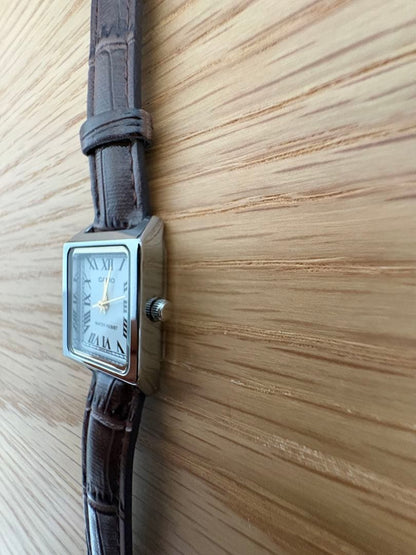 Casio Square Case Leather Strap Watch with Roman Numerals