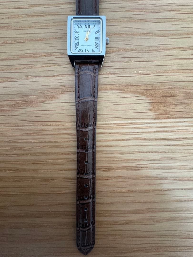 Casio Square Case Leather Strap Watch with Roman Numerals