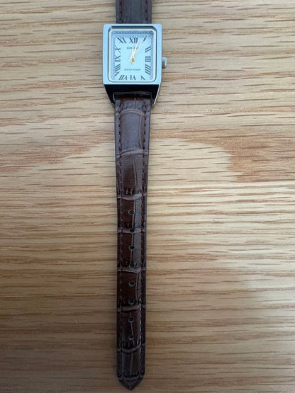 Casio Square Case Leather Strap Watch with Roman Numerals