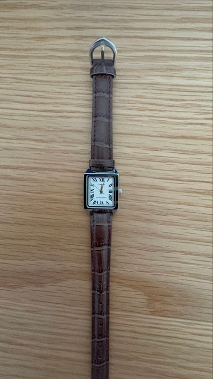 Casio Square Case Leather Strap Watch with Roman Numerals