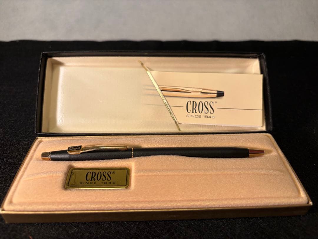 Cross Fujitsu Novelty black ballpoint pen with gold accents and Fujitsu logo plate in gift box