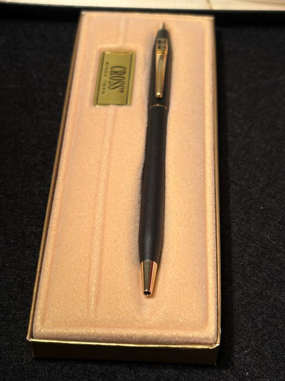 Cross Fujitsu Novelty black ballpoint pen with gold accents and Fujitsu logo plate in gift box
