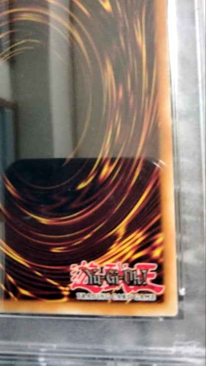 Blue-Eyes White Dragon GFTP English Error Card PSA8 with blacked-out artwork edge and shifted print