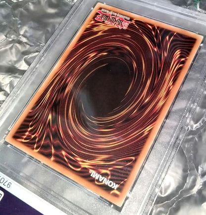 Blue-Eyes White Dragon GFTP English Error Card PSA8 with blacked-out artwork edge and shifted print