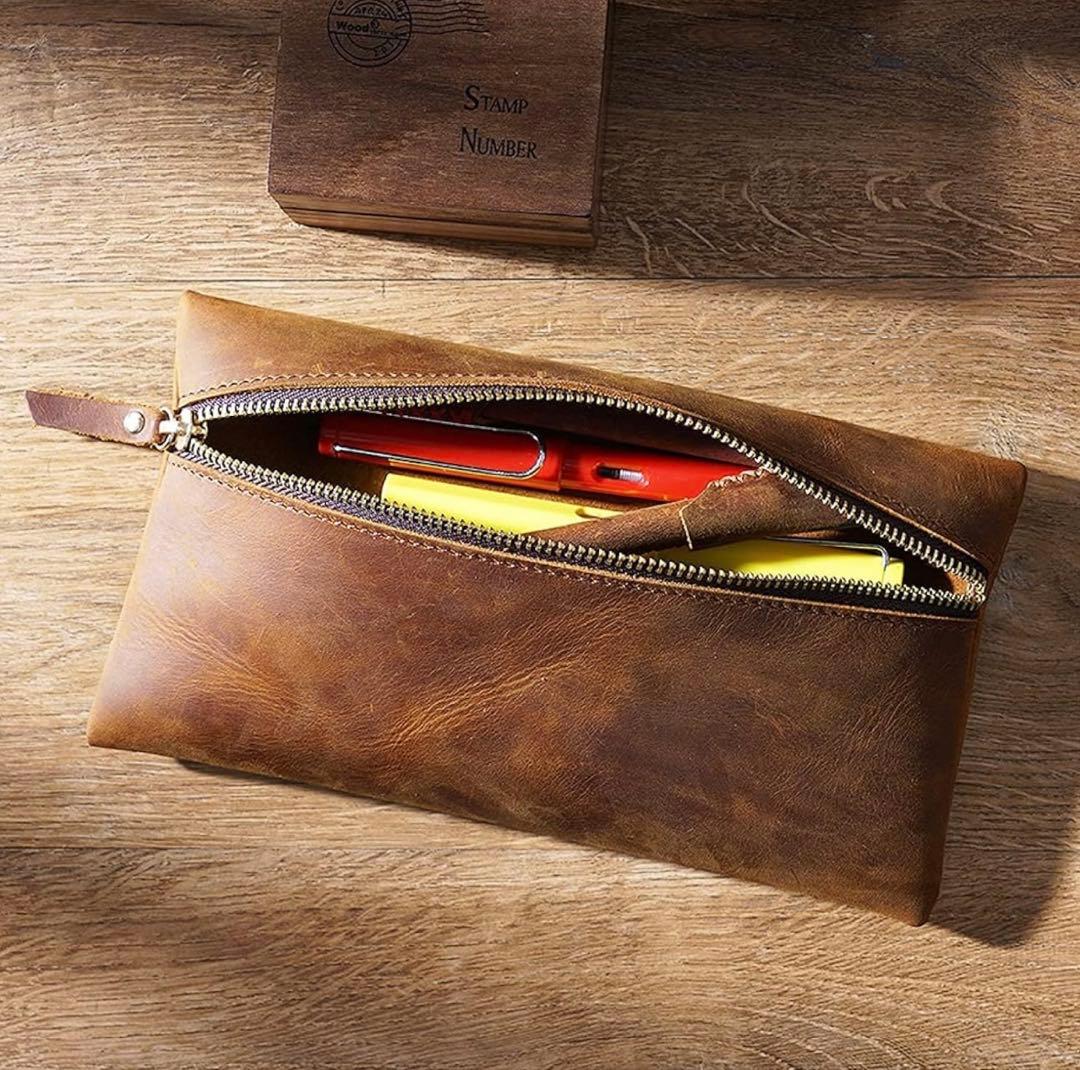 Yashica Genuine Leather Pen Case Vintage Leather Large Capacity Red Leather Pen Organizer — Japan Import
