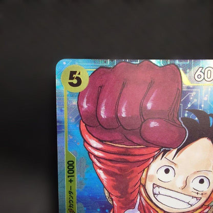 Bandai One Piece Monkey D. Luffy trading card OP07-109 SR Parallel 1 with power 6000 and card number 0001