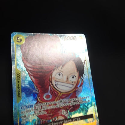 Bandai One Piece Monkey D. Luffy trading card OP07-109 SR Parallel 1 with power 6000 and card number 0001