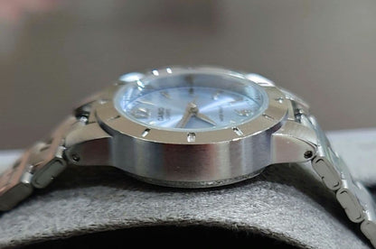 Casio Quartz Wristwatch with Silver Steel Band and Light Blue Dial