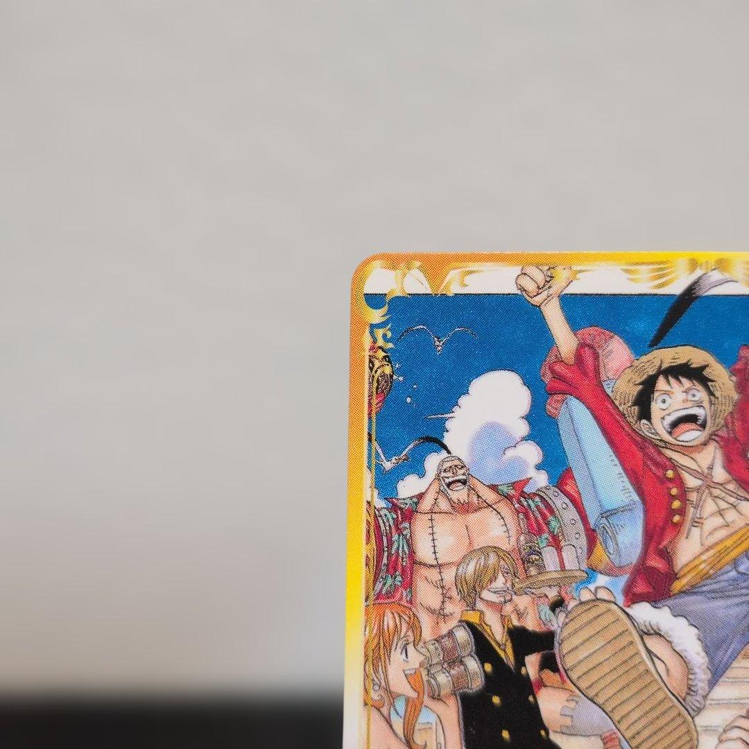 One Piece Monkey D. Luffy Memorial Crew Promo Card PJ-011-WPR with sleeve and cardboard backing