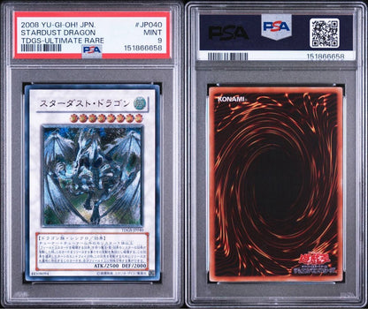 PSA9 graded Stardust Dragon relief trading card showing minor scratches and holo chips