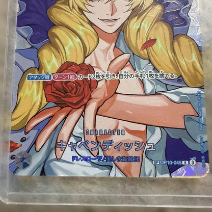 One Piece Cavendish OP10-045 R trading card with Dressrosa Pirates artwork and Slash attribute