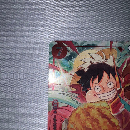 Monkey D. Luffy One Piece promotional card from Mos Burger collaboration stored in sleeve and coin case