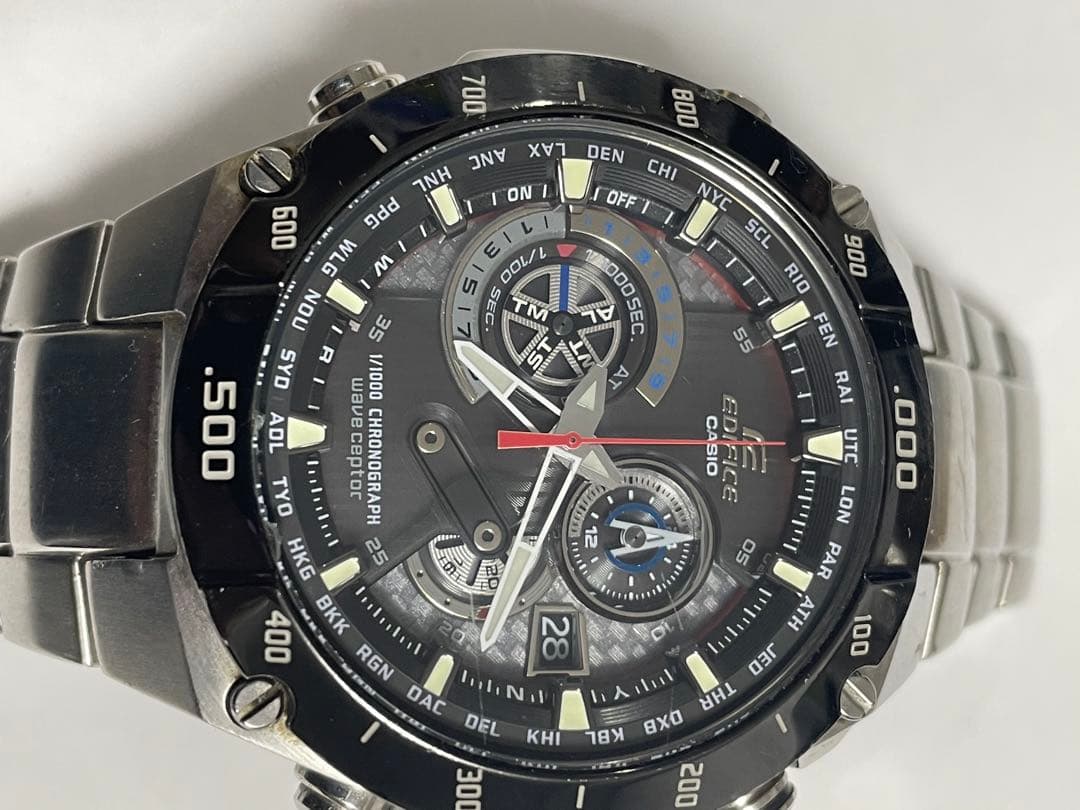Casio Edifice Chronograph Solar Watch Battery Replaced Black Silver Stainless Steel — Japan Import