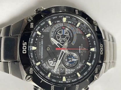 Casio Edifice Chronograph Solar Watch Battery Replaced Black Silver Stainless Steel — Japan Import
