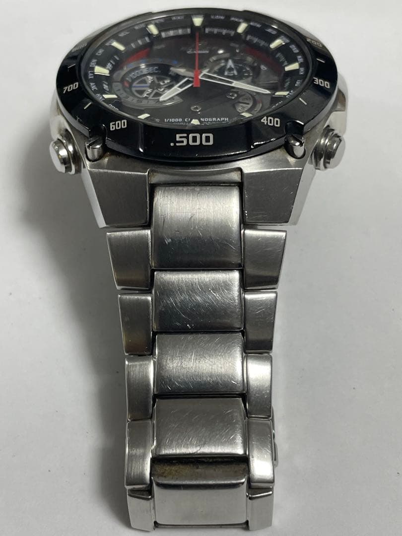 Casio Edifice Chronograph Solar Watch Battery Replaced Black Silver Stainless Steel — Japan Import