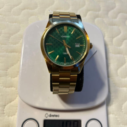 Casio MTP-V036-3AUBF Gold and Green Watch with Date Function — Japan Import