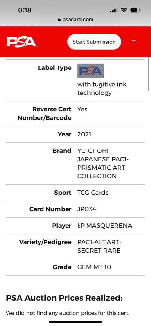 Yu-Gi-Oh I:P Masquerena secret rare illustration variant card graded PSA 10 displayed with certification
