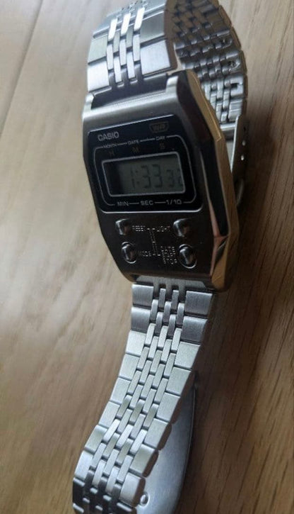 Casio A1100D-1JF Digital Watch with Stainless Steel Band, Spare Links, No Box — Japan Import