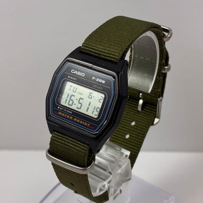 Casio F-28W Digital Watch Vintage Square Dial with NATO Strap — Japan Import