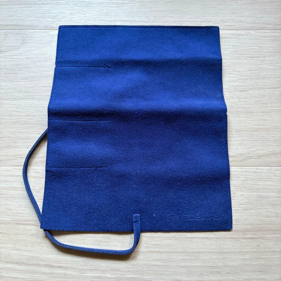 Subaru Exiga Crossover7 Ultrasuede roll pen case in blue and brown color made of Ultrasuede material
