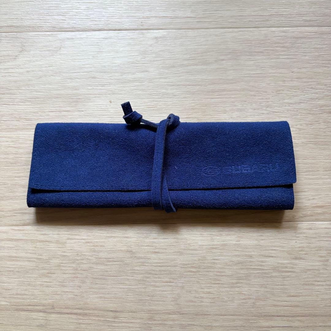 Subaru Exiga Crossover7 Ultrasuede roll pen case in blue and brown color made of Ultrasuede material
