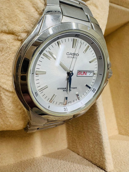 Casio Men's Quartz Silver Watch with Date and Day — Japan Import