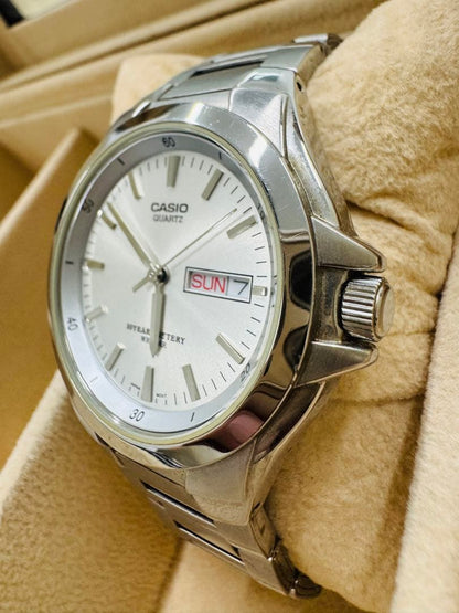 Casio Men's Quartz Silver Watch with Date and Day — Japan Import