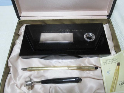 Cross 1980s Black Glass Pen Stand with 12K Gold Plated Ballpoint Pen — Japan Import