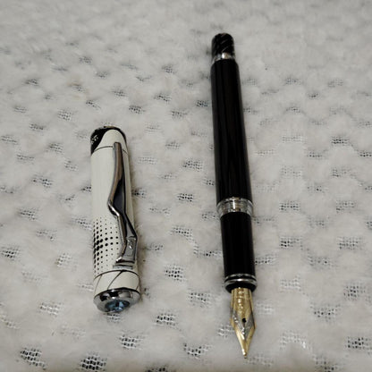 Brand Unknown metal fountain pen featuring black and white two-tone Teton design