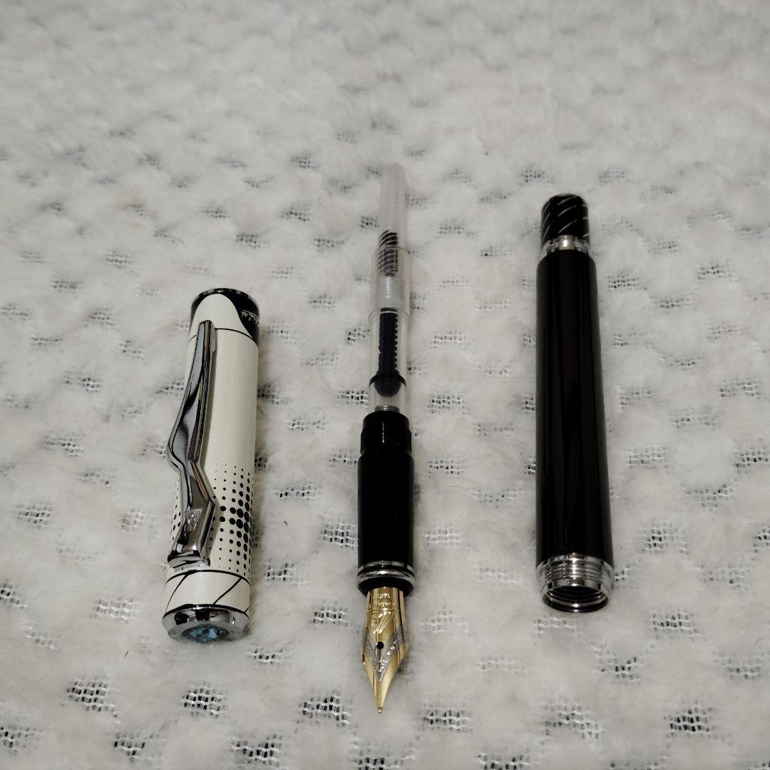 Brand Unknown metal fountain pen featuring black and white two-tone Teton design