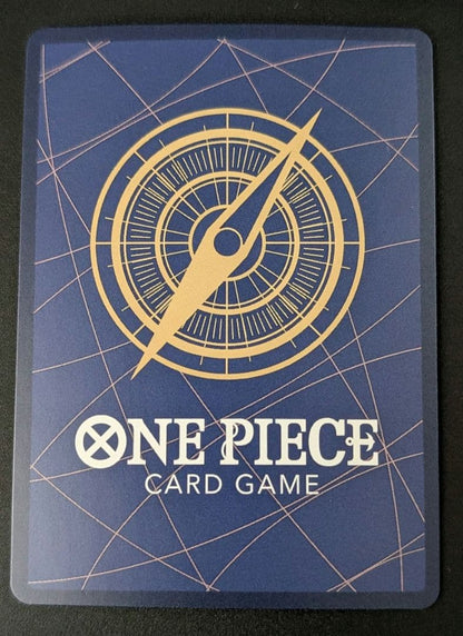One Piece Energy SEAL Japanese trading card in protective sleeve with visible wear