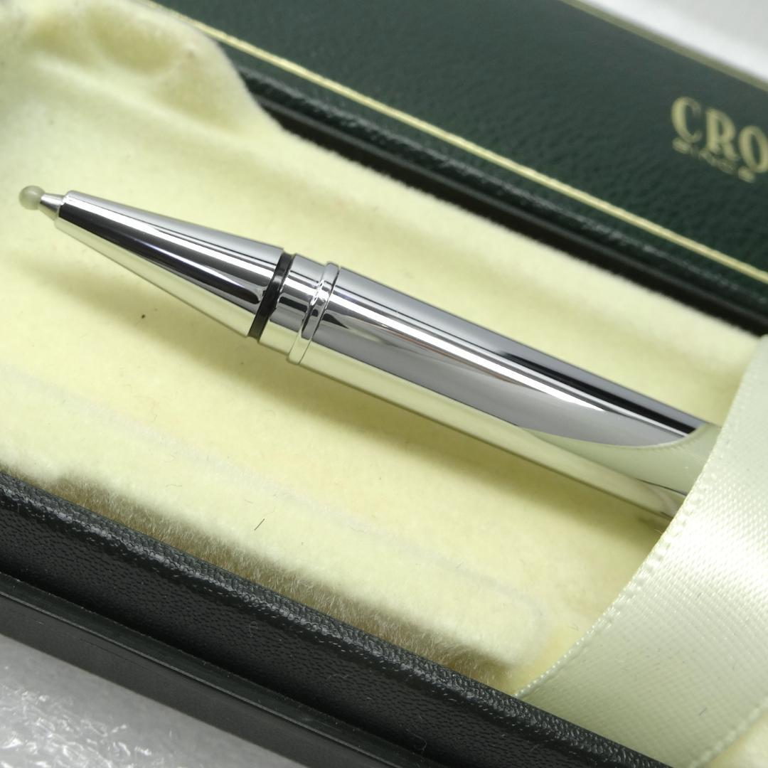 Cross chrome ballpoint pen with box, featuring a sleek metallic finish and Zebra 4C refill