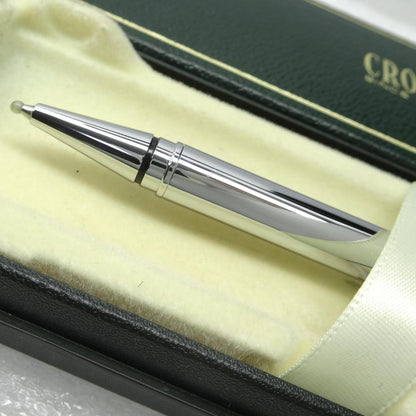 Cross chrome ballpoint pen with box, featuring a sleek metallic finish and Zebra 4C refill